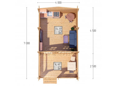 Дачный дом серия "ДСВ" 4×4.5 с верандой 2,5м.