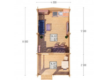 Дачный дом серия "ДСВ" 4×5.5 с верандой 2,5м.