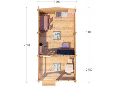 Дачный дом серия "ДСВ" 4×5 с верандой 2,5м.