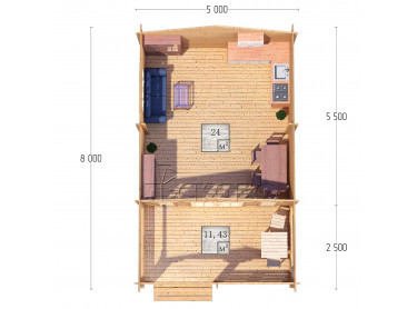 Дачный дом серия "ДСВ" 5×5.5 с верандой 2,5м.
