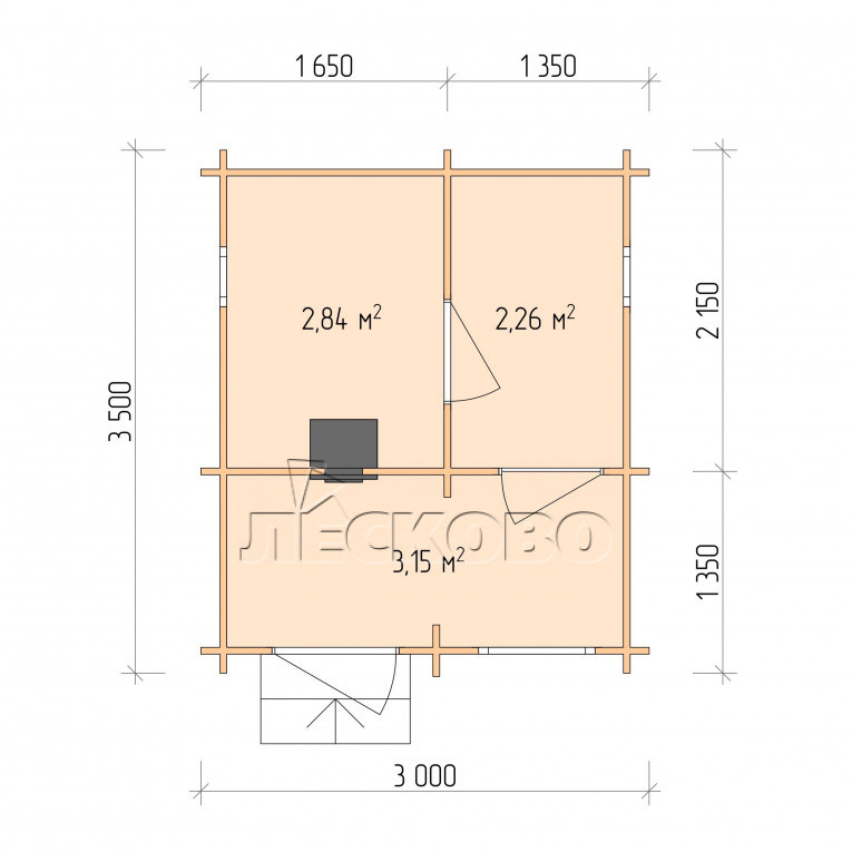 Планировка Баня серия "БЛ" 3×3.5