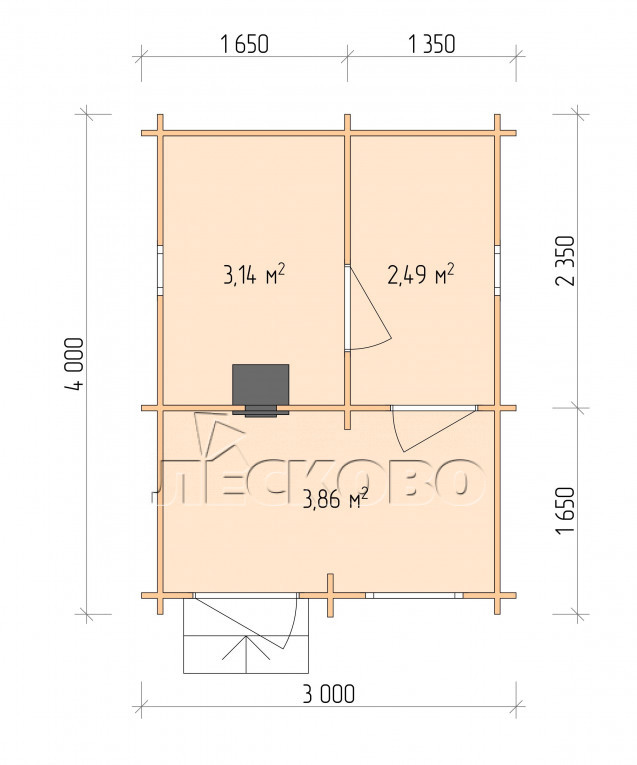 Планировка Баня серия "БЛ" 3×4