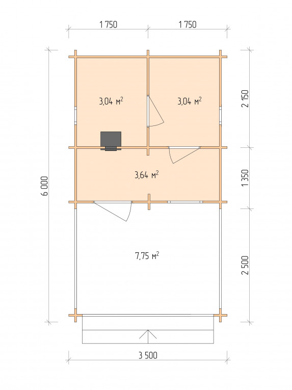 Планировка Баня серия "БВ" 3.5×3.5