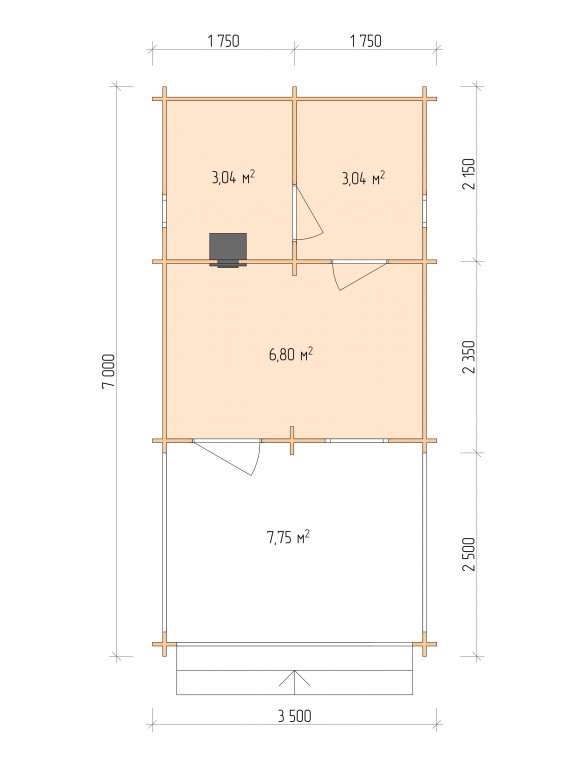 Планировка Баня серия "БВ" 3.5×4.5