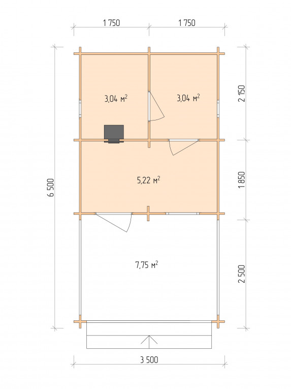 Планировка Баня серия "БВ" 3.5×4
