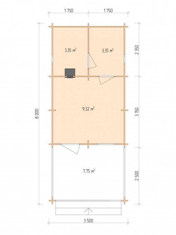 Планировка Баня серия "БВ" 3.5×5.5