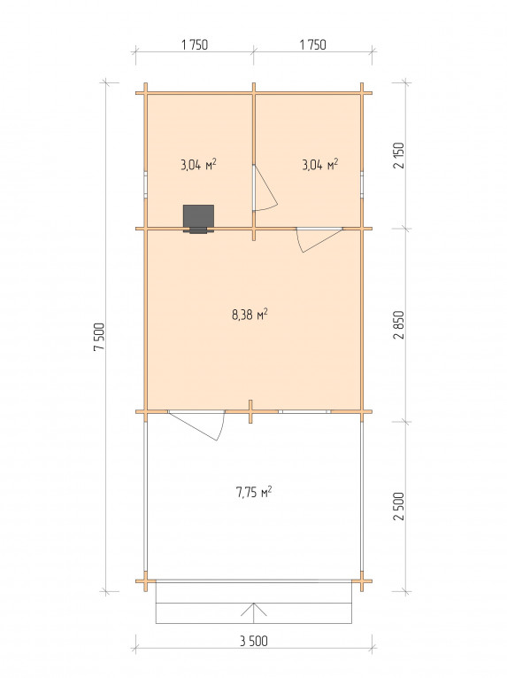 Планировка Баня серия "БВ" 3.5×5