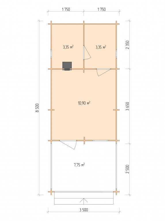 Планировка Баня серия "БВ" 3.5×6