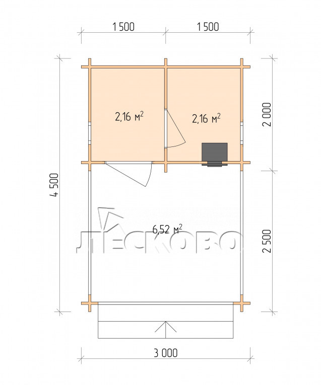 Планировка Баня серия "БВ" 3×2