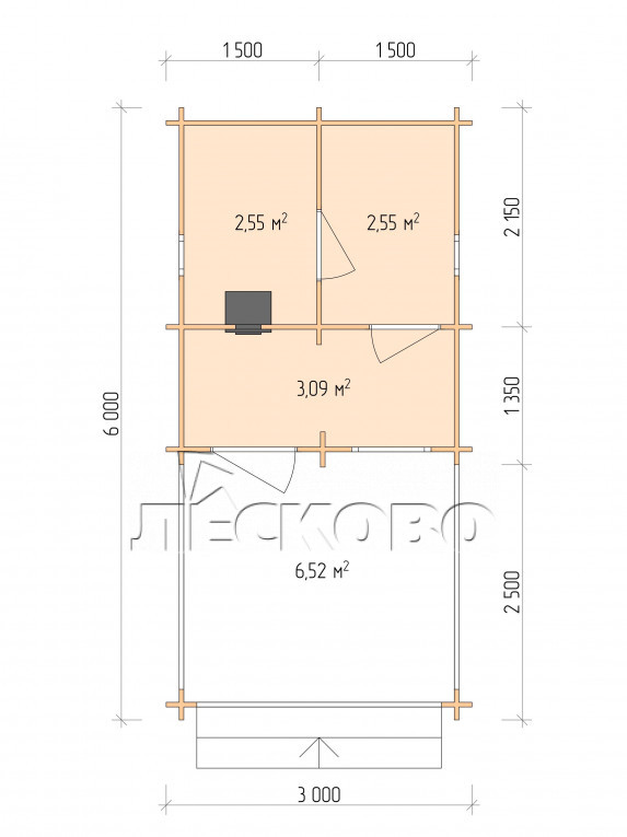 Планировка Баня серия "БВ" 3×3.5