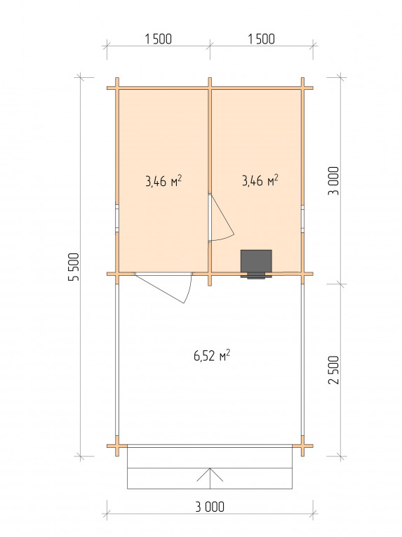 Планировка Баня серия "БВ" 3×3