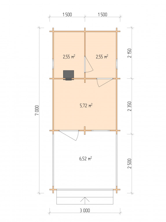 Планировка Баня серия "БВ" 3×4.5