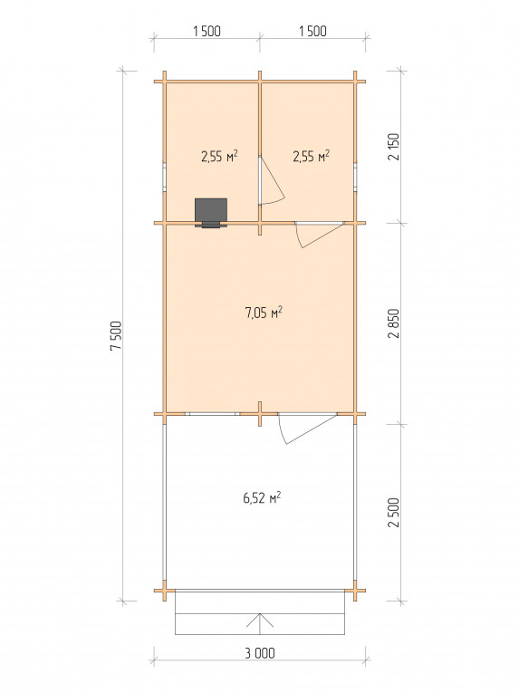 Планировка Баня серия "БВ" 3×5