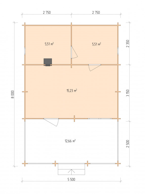 Планировка Баня серия "БВ" 5.5×5.5