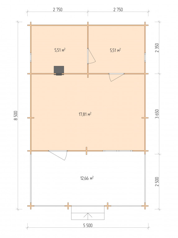 Планировка Баня серия "БВ" 5.5×6