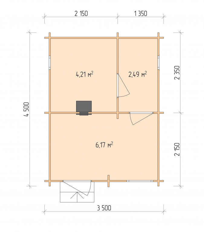 Планировка Баня серия "БЛ" 3.5×4.5