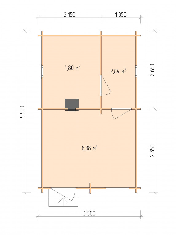 Планировка Баня серия "БЛ" 3.5×5.5