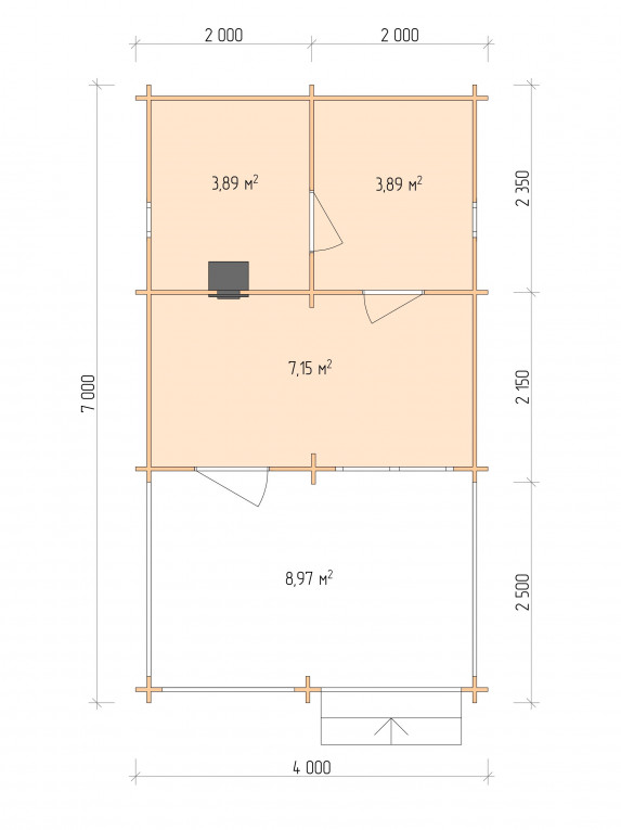 Планировка Баня серия "БВ" 4.5×4.5