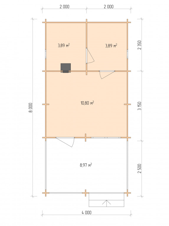 Планировка Баня серия "БВ" 4×5.5