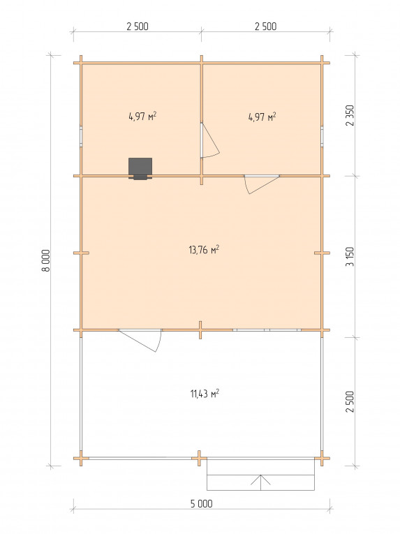 Планировка Баня серия "БВ" 5×5.5