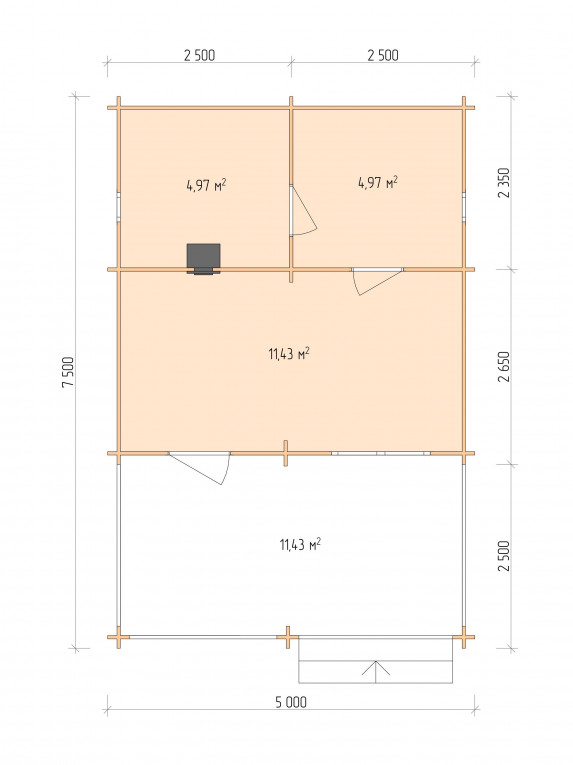 Планировка Баня серия "БВ" 5×5