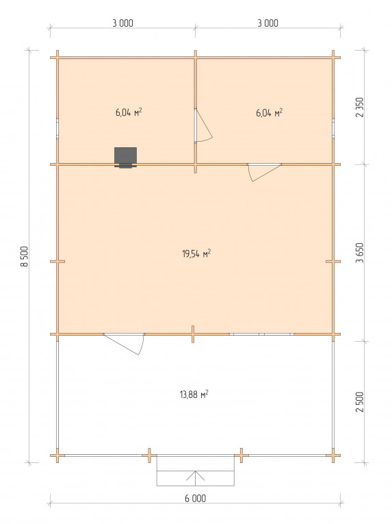 Планировка Баня серия "БВ" 6×6