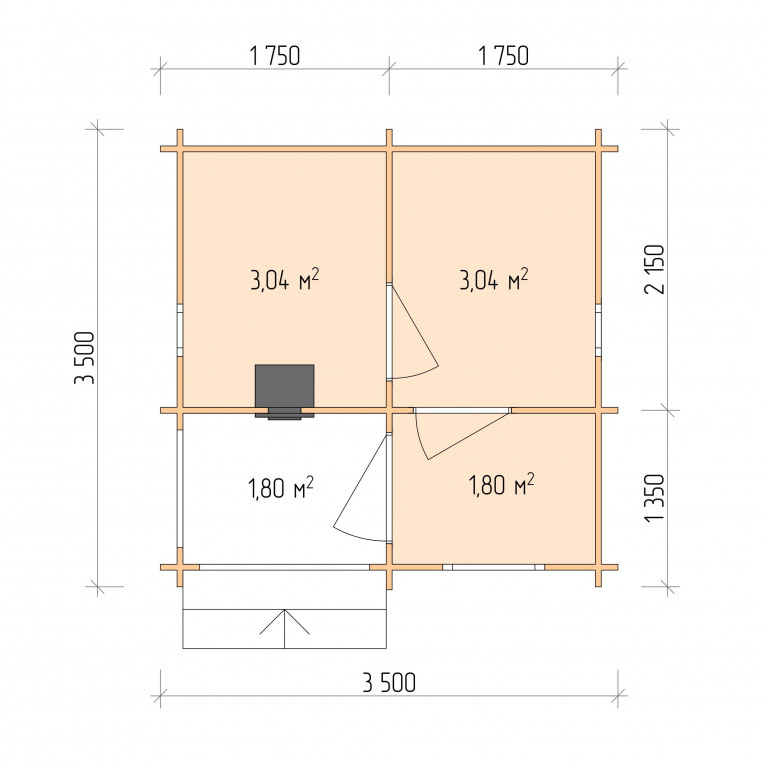 Планировка Баня серия "БК" 3.5×3.5