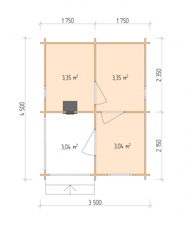 Планировка Баня  серия "БК" 3.5×4.5