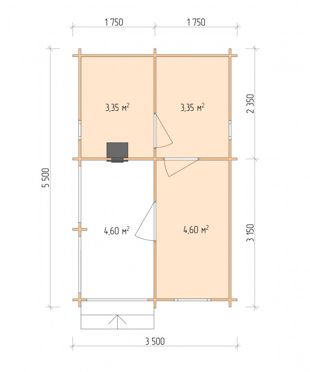 Планировка Баня серия "БК" 3.5×5.5