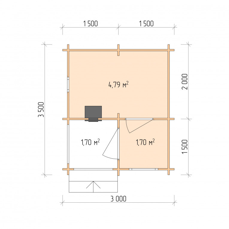 Планировка Баня серия "БК" 3×3.5