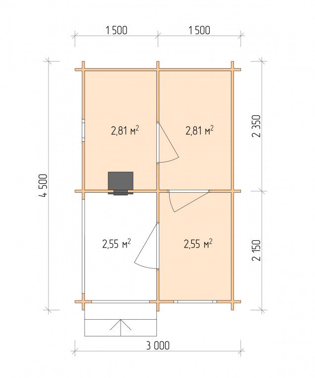 Планировка Баня серия "БК" 3×4.5
