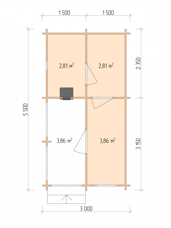 Планировка Баня серия "БК" 3×5.5