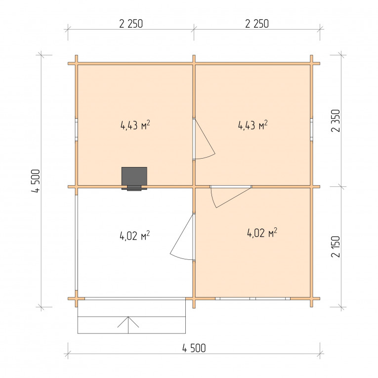 Планировка Баня серия "БК" 4.5×4.5