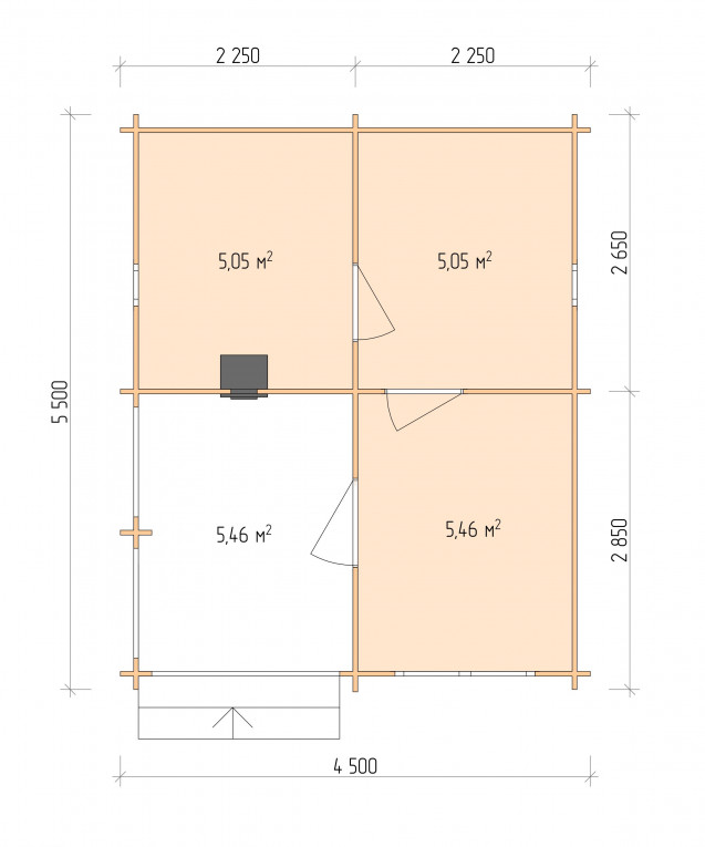 Планировка Баня серия "БК" 4.5×5.5