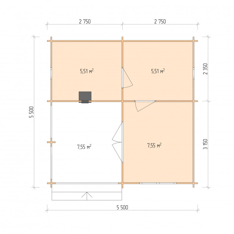 Планировка Баня серия "БК" 5.5×5.5