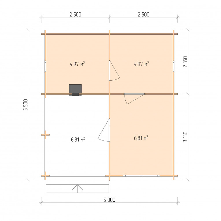 Планировка Баня  серия "БК" 5×5.5