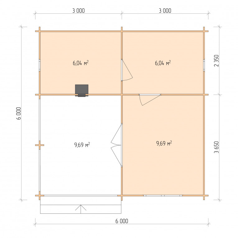 Планировка Баня серия "БК" 6×6