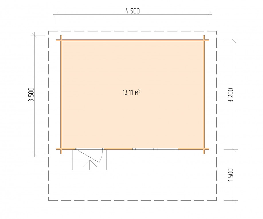 Планировка Дачный дом серия "ДСН" 4.5×3.5 с навесом 1,5м.