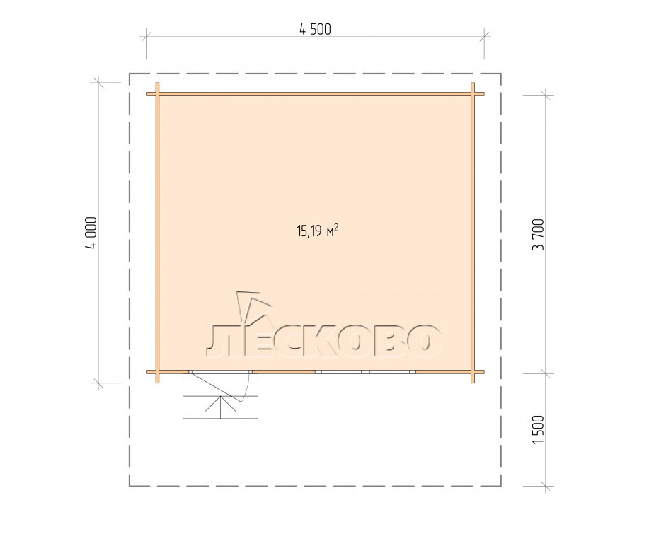 Планировка Дачный дом серия "ДСН" 4.5×4 с навесом 1,5м.