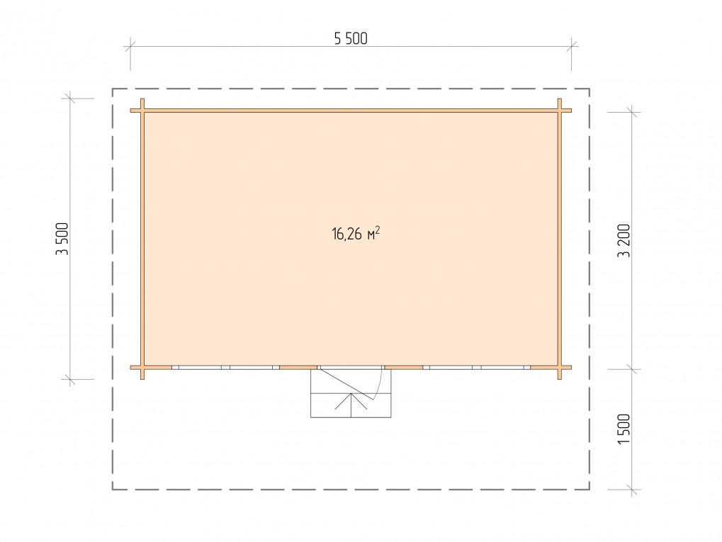 Планировка Дачный дом серия "ДСН" 5.5×3.5 с навесом 1,5м.