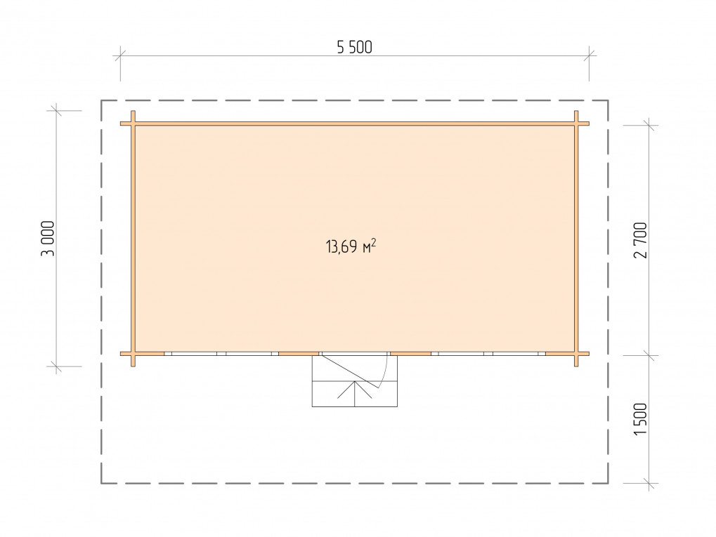 Планировка Дачный дом серия "ДСН" 5.5×3 с навесом 1,5м.
