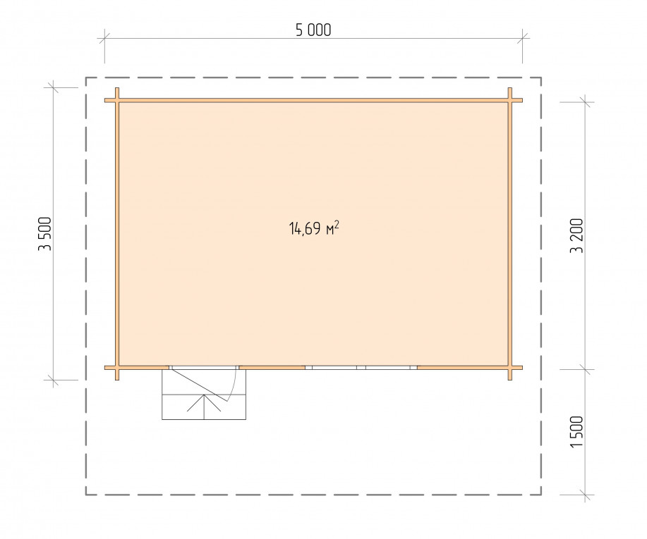 Планировка Дачный дом серия "ДСН" 5×3.5 с навесом 1,5м.