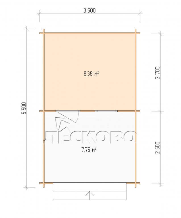 Планировка Дачный дом серия "ДСВ" 3.5×3 с верандой 2,5м.