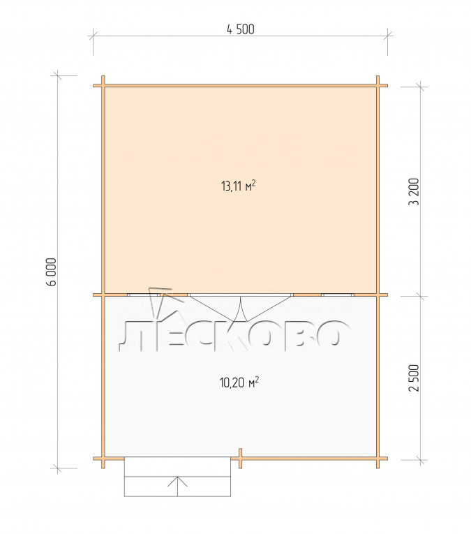 Планировка Дачный дом серия "ДСВ" 4.5×3.5 с верандой 2,5м.