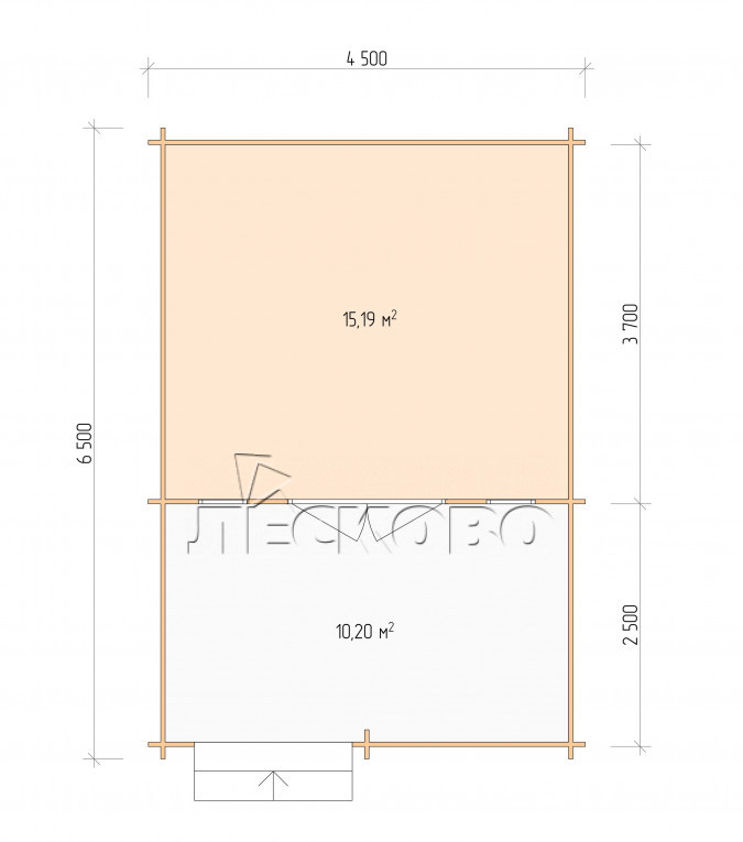 Планировка Дачный дом серия "ДСВ" 4.5×4 с верандой 2,5м.
