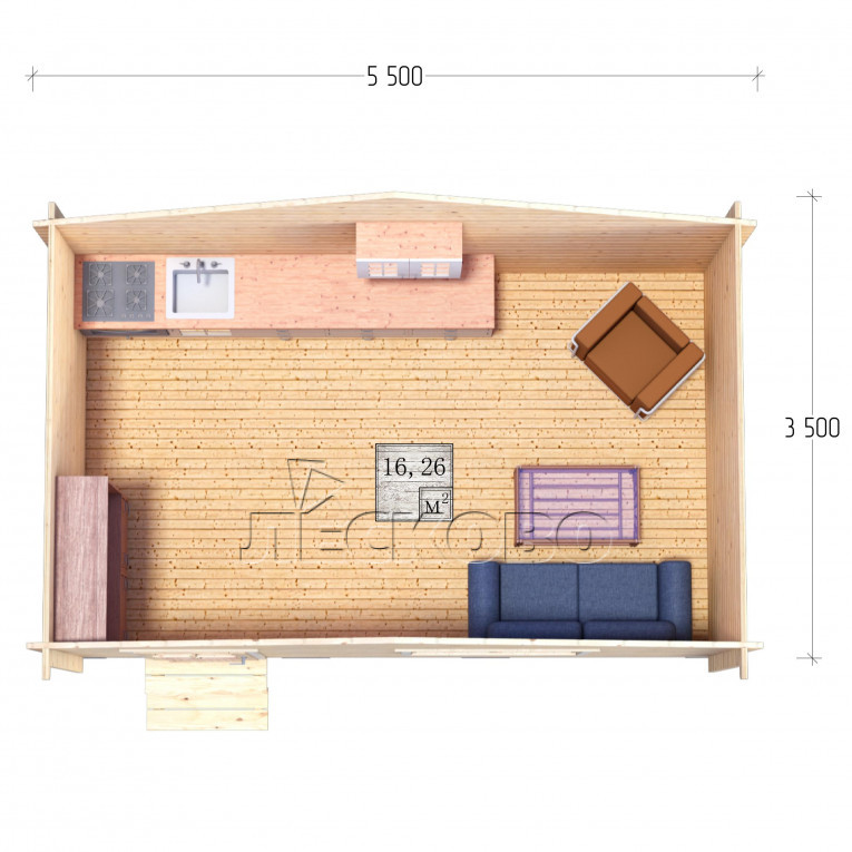 Дачный дом серия "ДС" 5.5×3.5