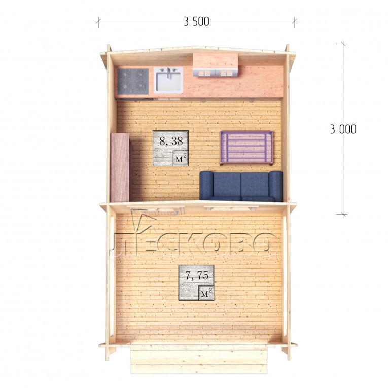 Дачный дом серия "ДСВ" 3.5×3 с верандой 2,5м.