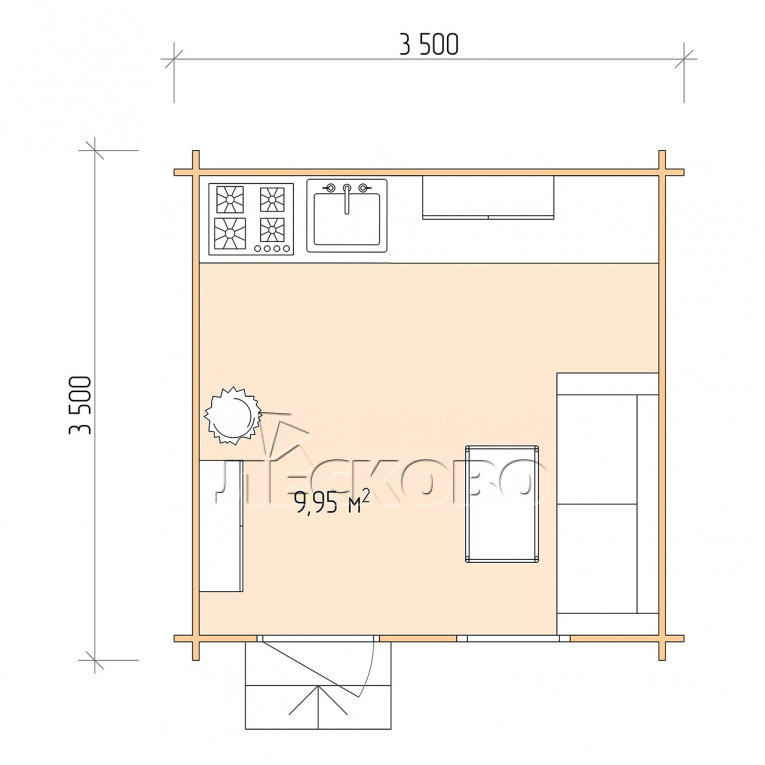 Планировка Дачный дом серия "ДС" 3.5×3.5