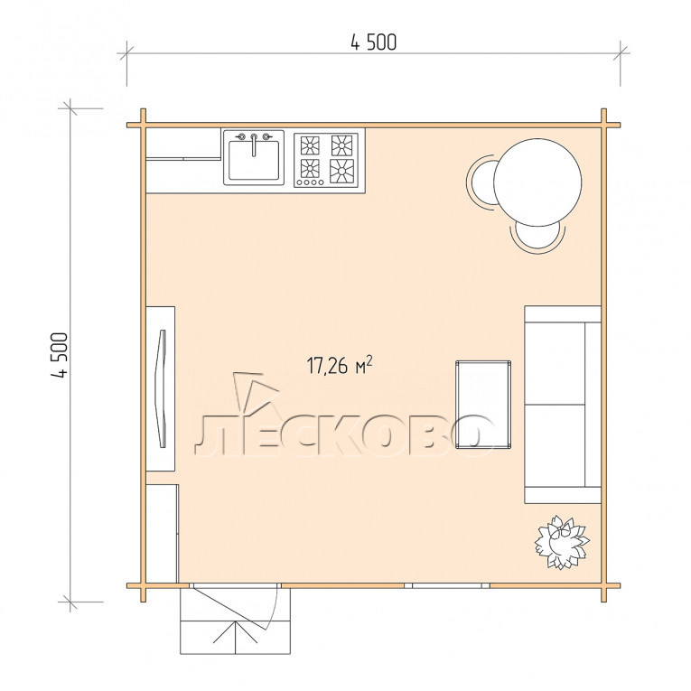 Планировка Дачный дом серия "ДС" 4.5×4.5