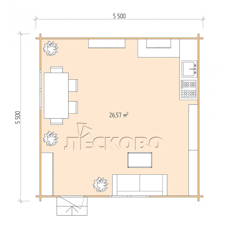 Планировка Дачный дом серия "ДС" 5.5×5.5
